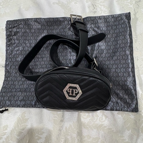 Philipp Plein Black Belt /crossbody Bag with Swarovski logo - Picture 1 of 10